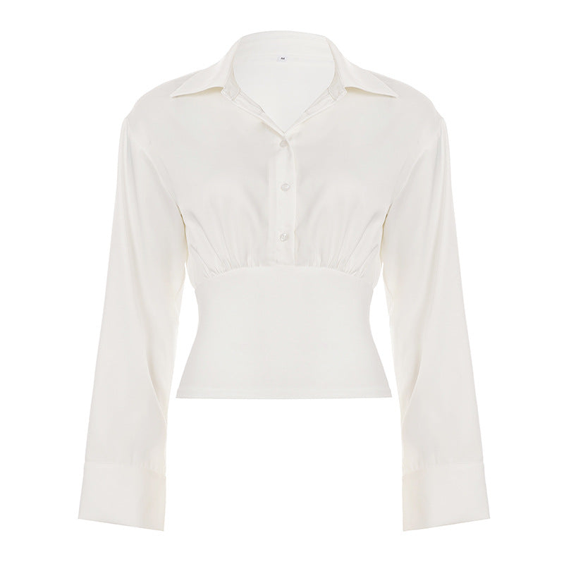Damen nan taillierte Cropped-Bluse mit Hemdkragen und breitem Stretchbund EB