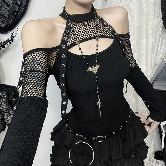 Damen modisches Oberteil mit einzigartigem Cut-Out-Design und Netzdetails EB