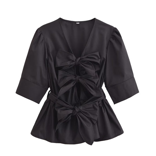 Damen elegante Bluse mit Schleifendetails EB