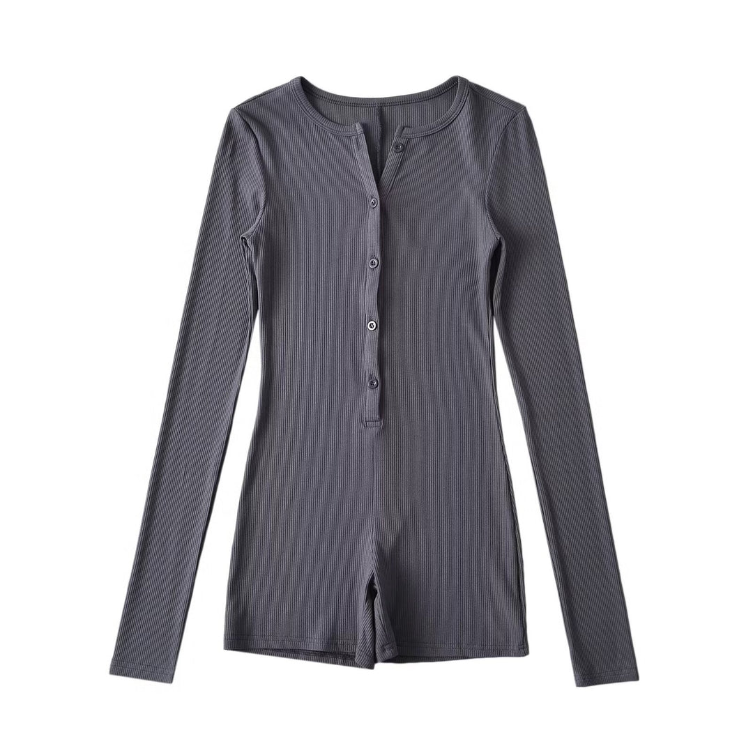 Damen Langarm-Jumpsuit mit Knopfverschluss EB