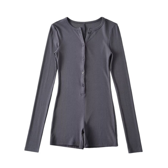 Damen Langarm-Jumpsuit mit Knopfverschluss EB