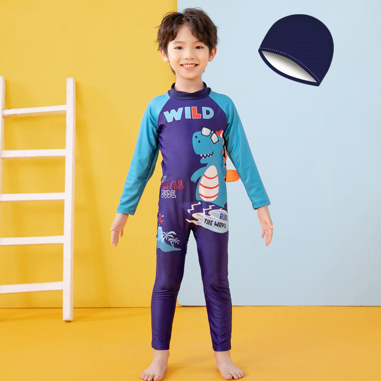Jungen UV-Schutz Schwimmanzug mit langen Ärmeln und süßem Dinosaurier-Motiv EB