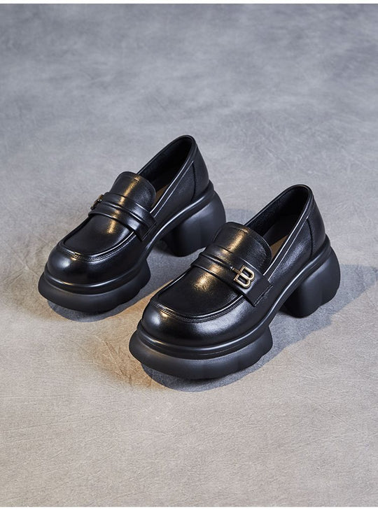 Damen schicke Loafer mit modischem Plateau und eleganter Schnalle EB