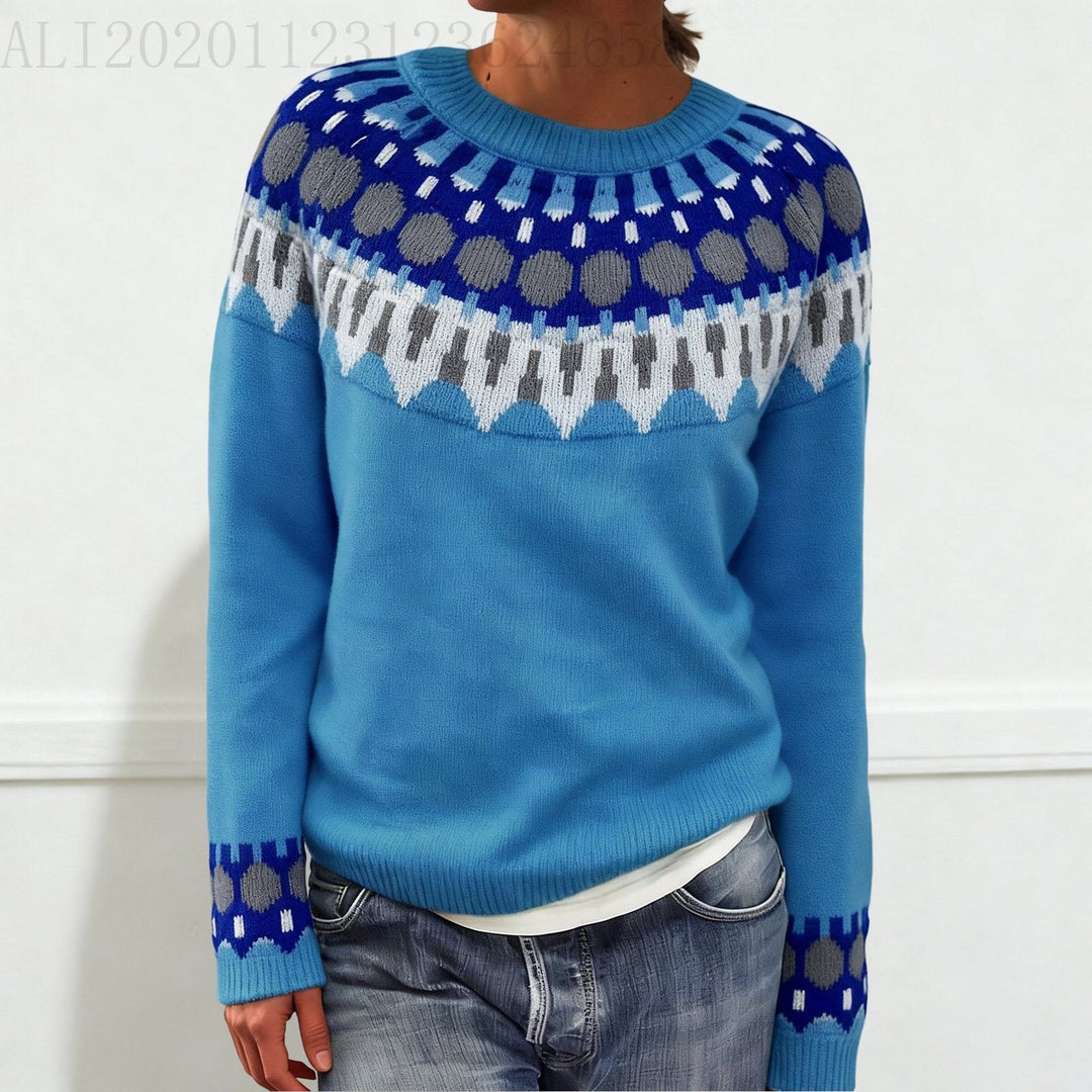 Damen nan Norwegerpullover aus Wollmix mit Rundhalsausschnitt und traditionellem Fair-Isle-Yoke EB