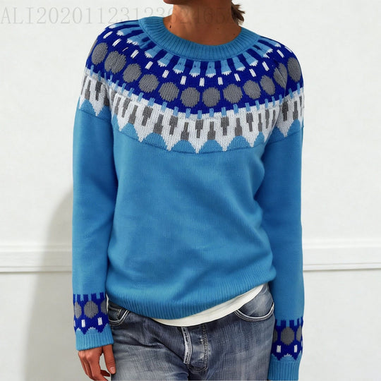 Damen nan Norwegerpullover aus Wollmix mit Rundhalsausschnitt und traditionellem Fair-Isle-Yoke EB