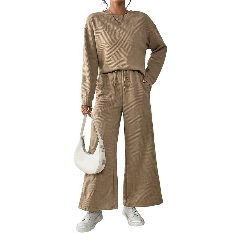 Damen Lässiges Lounge-Set mit strukturiertem Oberteil und weitem Hosen EB