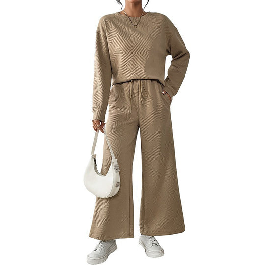 Damen Lässiges Lounge-Set mit strukturiertem Oberteil und weitem Hosen EB