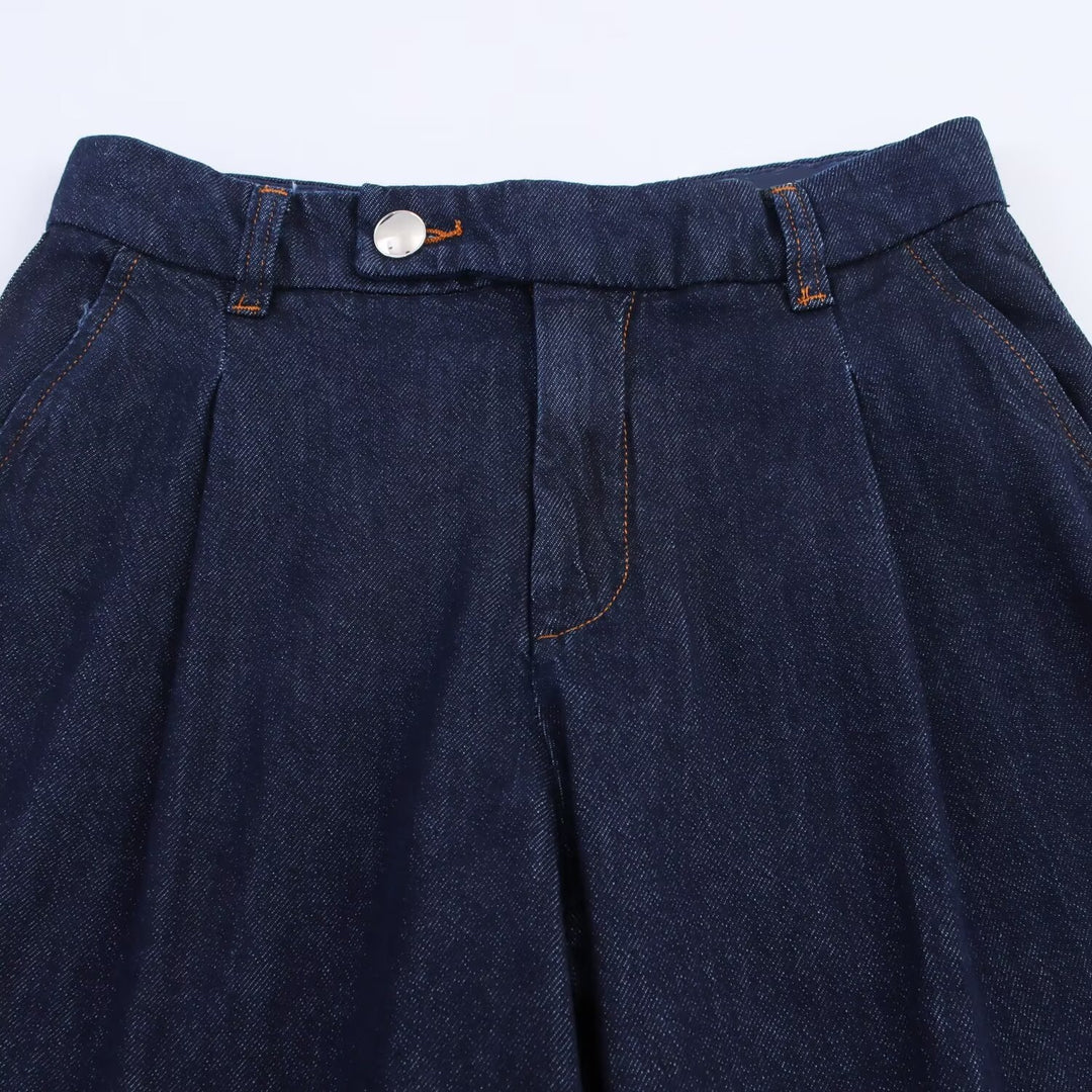 Damen weite Jeanshose mit eleganter Taillierung und seitlichen Eingrifftaschen EB