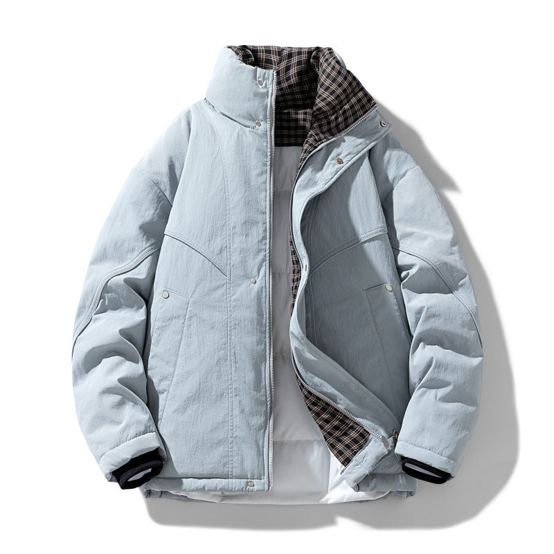 Herren winddichte Steppjacke mit kariertem Thermofutter, Stehkragen und verdecktem Reißverschluss EB
