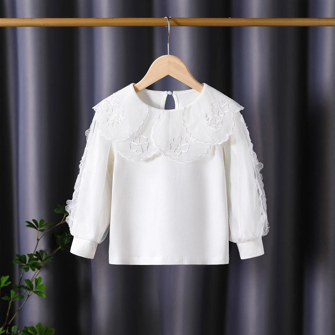 Mädchen elegante Bluse mit floralen Spitzenapplikationen EB