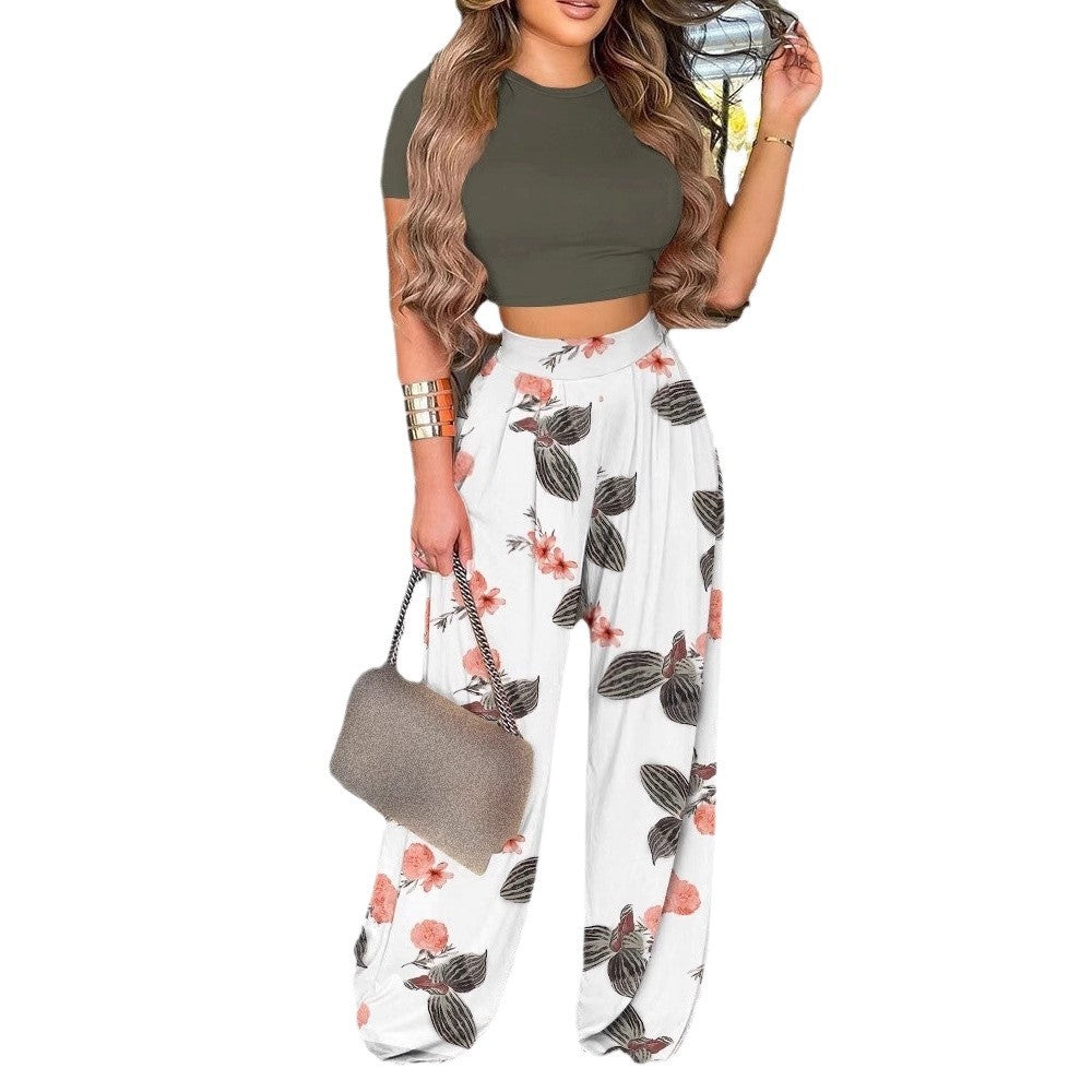 Damen elegantes und luftiges Set mit Palmenmuster EB