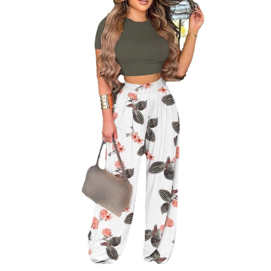 Damen elegantes und luftiges Set mit Palmenmuster EB