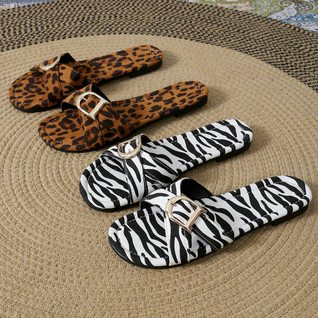 Damen Zehentrenner-Sandalen mit modischem Zebramuster und schickem Schnallen-Detail EB