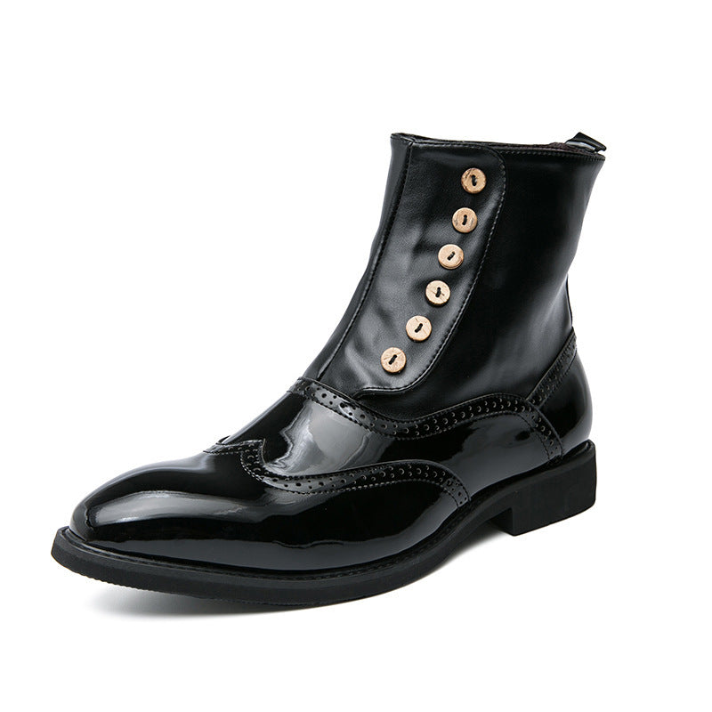 Damen elegante Lackleder Stiefeletten mit modischen Knöpfen EB