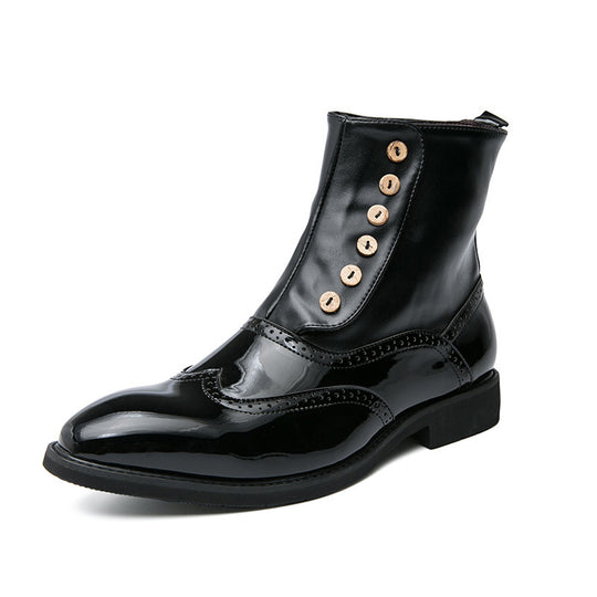 Damen elegante Lackleder Stiefeletten mit modischen Knöpfen EB
