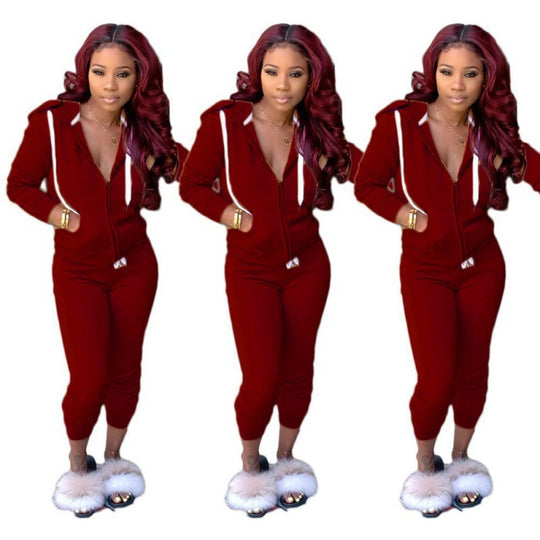 Damen tailliertes Kapuzen‑Sweatdress‑Set mit Reißverschluss und enganliegender Jogginghose EB