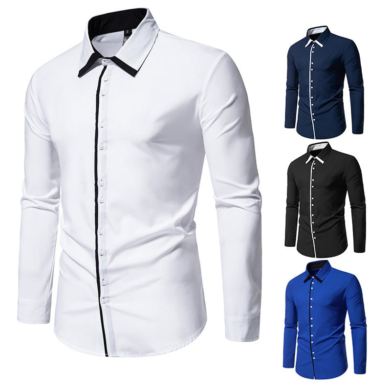 Herren elegantes Langarmhemd mit kontrastierendem Kragen und feinen Knopfdetails EB