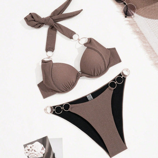 Damen Triangel-Bikini mit goldenen Ringakzenten EB