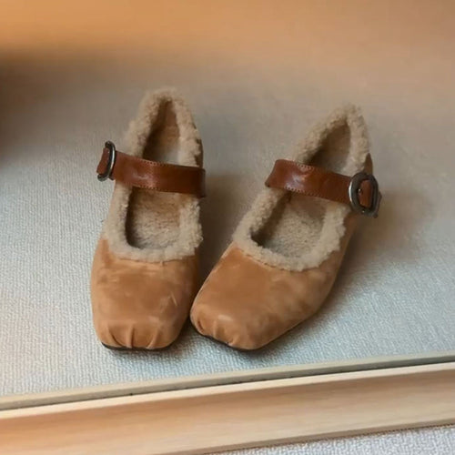 Damen Elegante Hausschuhe mit weichem Fleecefutter und modischem Schnallenverschluss EB