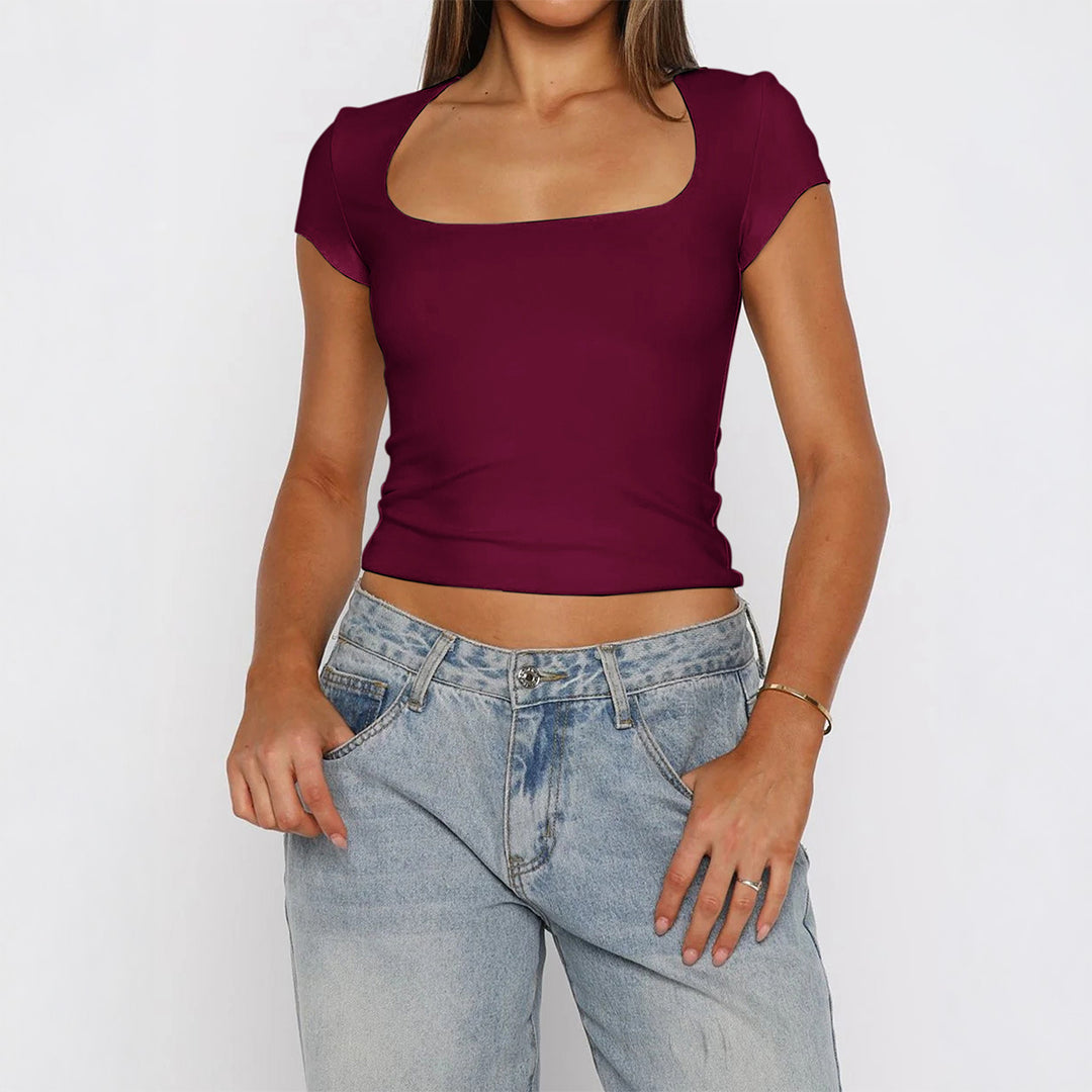 Damen Kurzarm T-Shirt mit quadratischem Ausschnitt EB