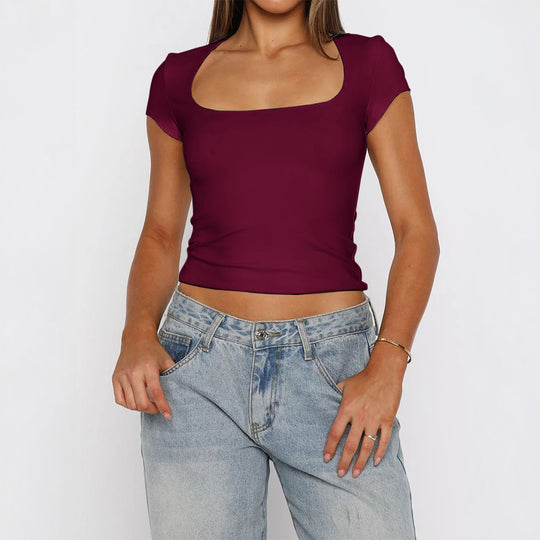 Damen Kurzarm T-Shirt mit quadratischem Ausschnitt EB