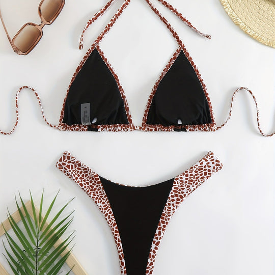 Damen Triangel-Bikini mit stilvollem Giraffenmuster EB