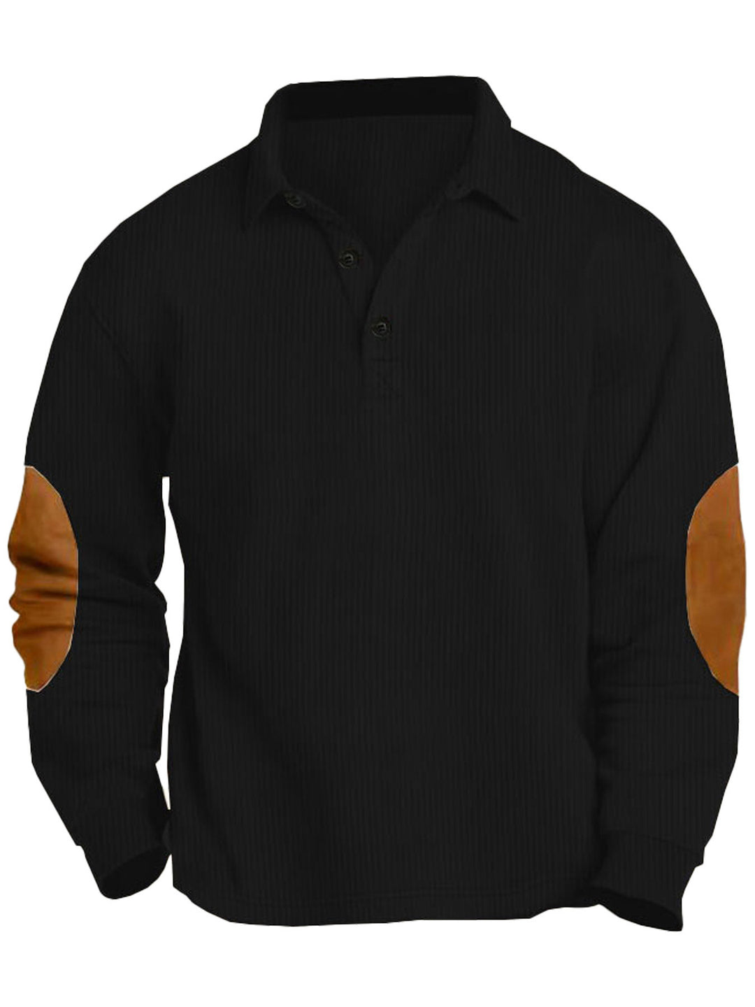 Herren nan legeres Langarm-Poloshirt mit Hemdkragen, kurzer Knopfleiste, feiner Struktur und Velours-Ellenbogenbesatz EB