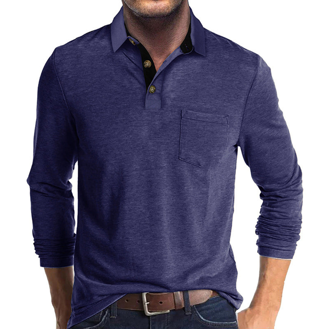 Herren nan langärmliges Polohemd mit Brusttasche, Kontrastknopfleiste und legerer Stretch-Passform EB