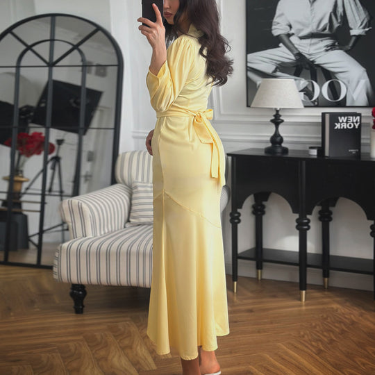 Damen Maxi-Kleid mit Knopfleiste und eleganten Puffärmeln EB