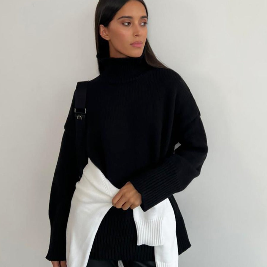 Damen Kuscheliger Rollkragenpullover aus hochwertiger Baumwollmischung mit lockerer Passform EB
