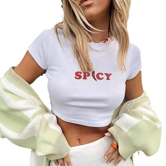 Damen Crop-T-Shirt mit kreativem Nostalgie-Druck und lässigem Schnitt EB