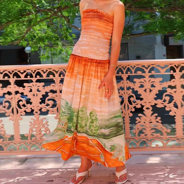 Damen Maxi-Wickelkleid mit elastischem Oberteil und fließendem Rock EB