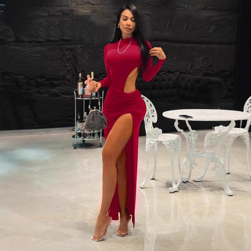 Damen Elegantes Maxikleid mit hohem Schlitz und modischem Cut-Out EB