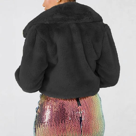 Damen Luxuriöse Kunstpelzjacke im eleganten Cropped-Design EB