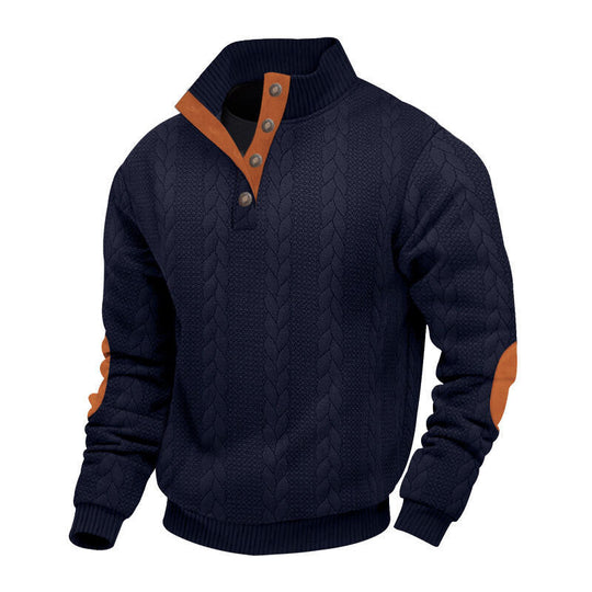Herren nan grober Zopfstrick Troyer mit Knopfleiste und Veloursleder-Ellenbogenpatches EB