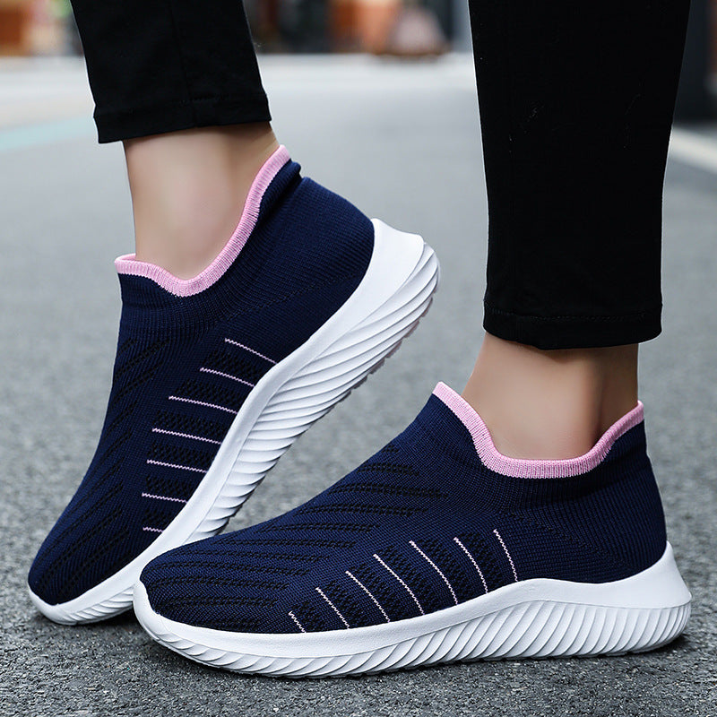 Damen Sportliche Slip-On Sneakers mit atmungsaktivem Strick-Obermaterial EB