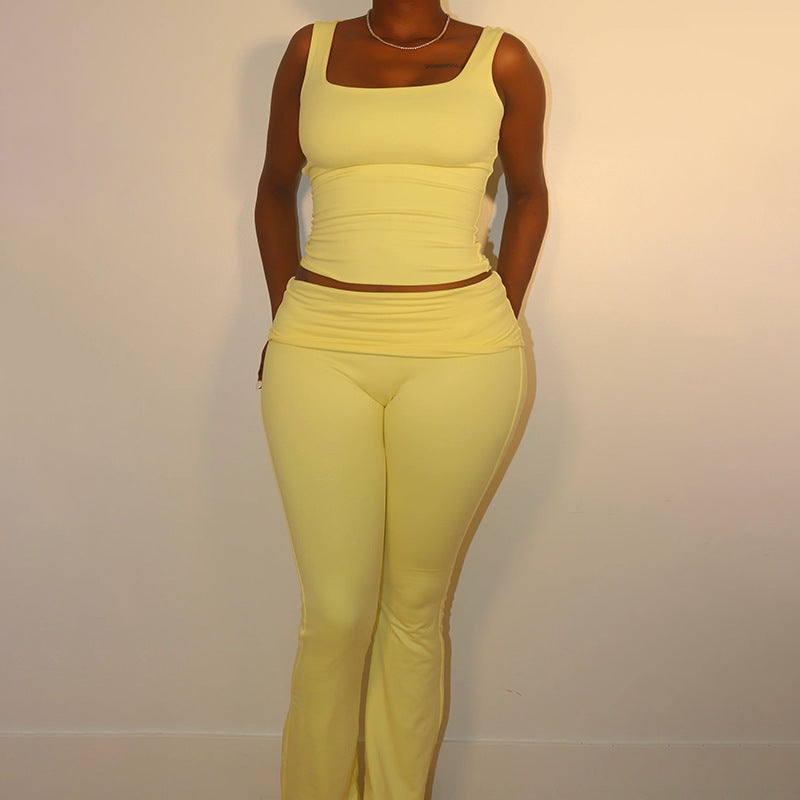 Damen Sportliches Crop-Top und legere Flared Pants Set EB
