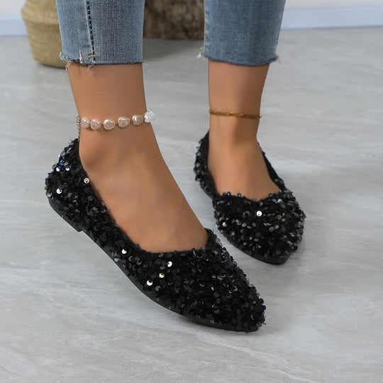 Damen Glitzernde Ballerinas mit luxuriösen Pailletten EB
