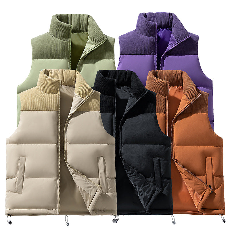 Unisex Gepolsterte Steppweste mit Cordbesatz, hohem Stehkragen und verstellbarem Kordelzug EB