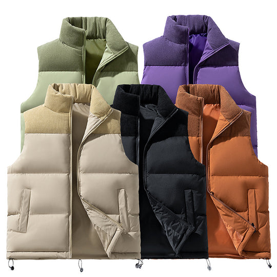 Unisex Gepolsterte Steppweste mit Cordbesatz, hohem Stehkragen und verstellbarem Kordelzug EB