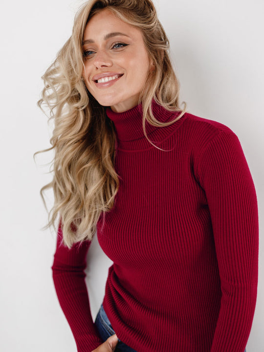 Damen Rollkragenpullover mit geripptem Design und lässigem Schnitt EB