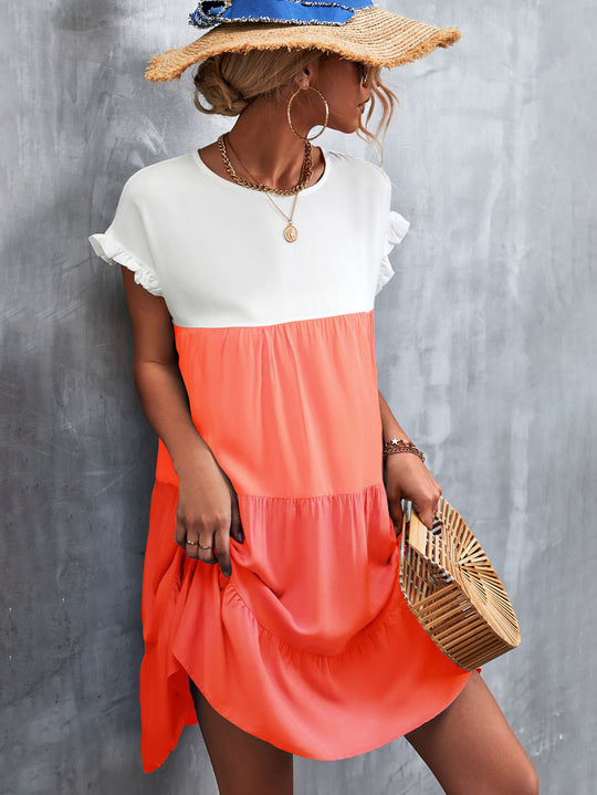 Damen lässiges Sommerkleid mit Rüschendetails und fließendem Schnitt EB