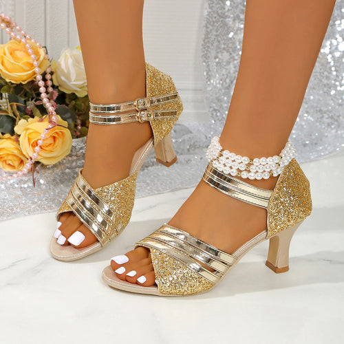 Damen Glitzernde Hein Sadalen mit eleganten Riemen und komfortablem Absatz EB