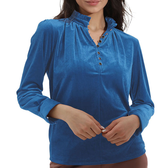 Damen Elegantes Oberteil mit Rüschendetails und Knopfverschluss EB