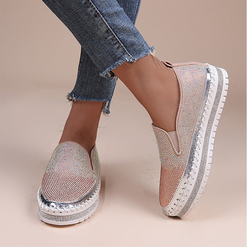 Damen Slip-On Schuhe mit funkelndem Strass und komfortablem Plateau EB