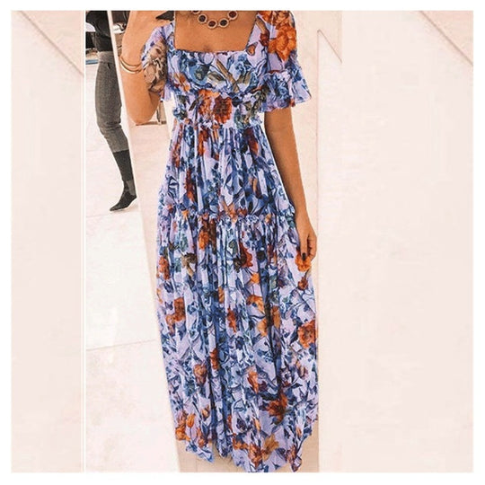 Damen Maxikleid mit floralem Muster und ausgestellten Ärmeln EB