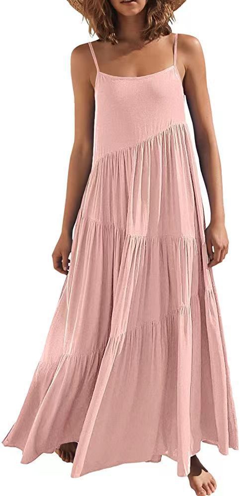 Damen luftiges Maxikleid mit Spaghetti-Trägern und stilvollem Layering EB