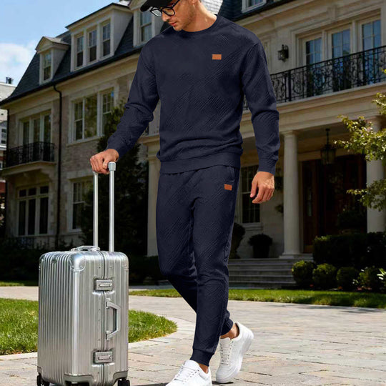 Herren Feinstrukturiertes Lounge-Set mit Rundhals-Pullover & schmaler Jogginghose EB