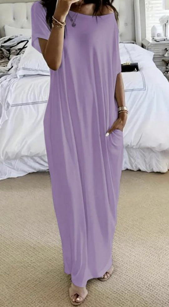 Damen lässiges Maxi-Überkleid mit weitem Schnitt und praktischen Taschen EB