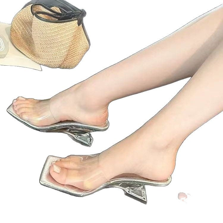 Damen transparente Mules mit elegantem Akzent EB